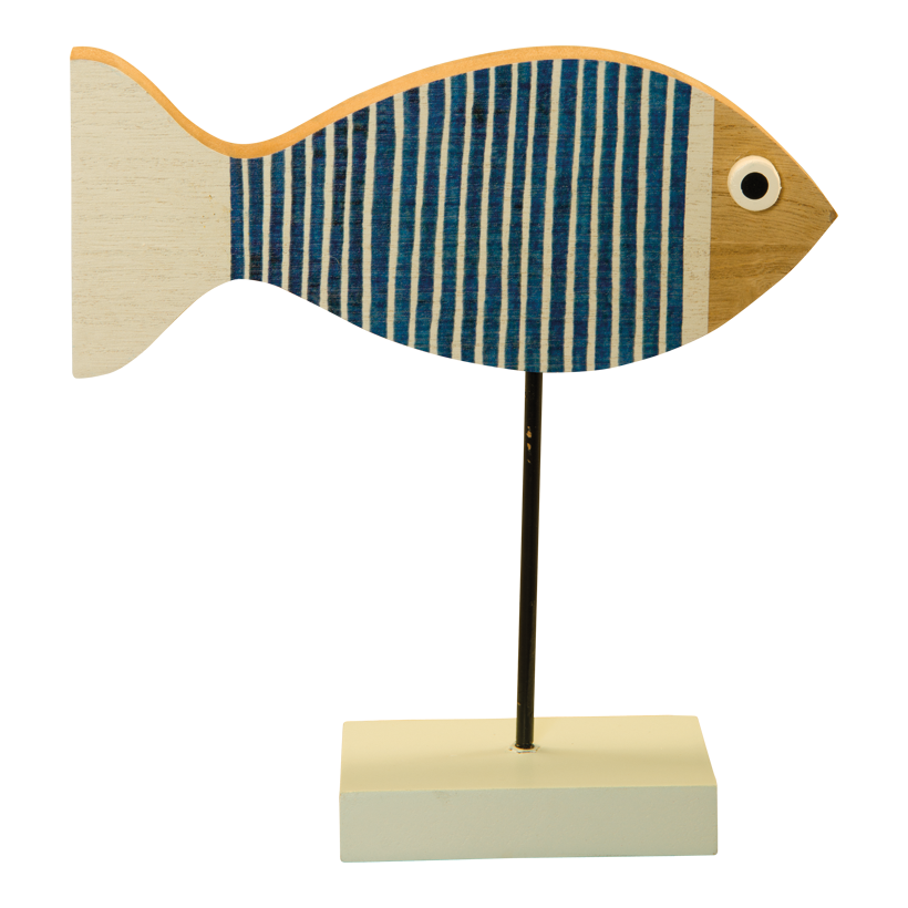 Fisk på bottenplatta 22x20cm Maße Fisch: 20x8,5x2cm, Maße Holzfuß: 10x6x2cm av trä/metall dubbelsidig