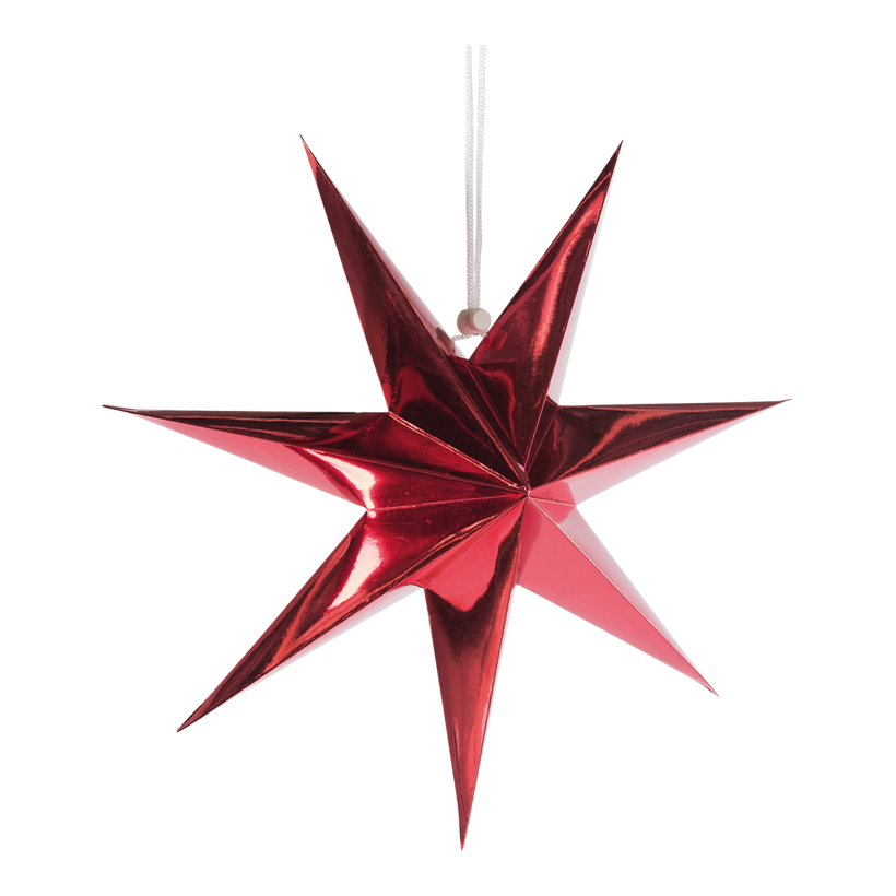Stjärna, fällbar 7-uddig, Ø 40cm gjord av kartong med hängare