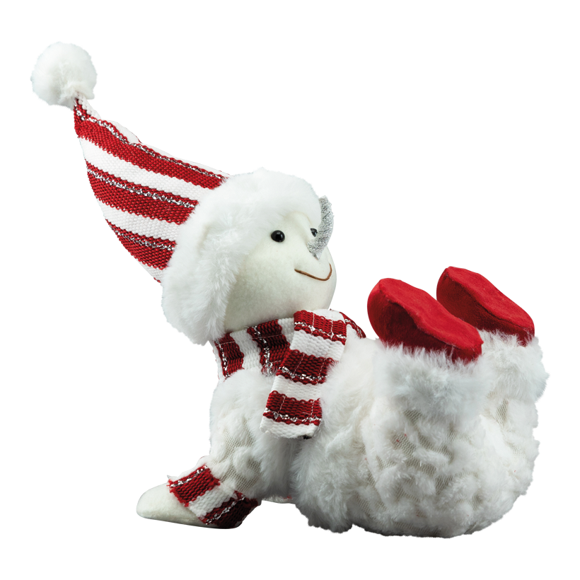 Snögubbe, 26x16cm av frigolit/textil ljuger, med hatt