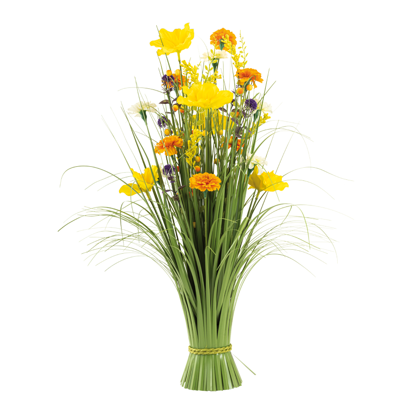 Bundle of grass with spring flowers, 70x30cm Fuß: Ø 8cm out of plastic/artificial silk