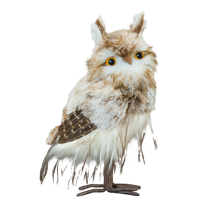 Uggla, 27x14x10cm gjord av frigolit/fuktpäls/fjädrar