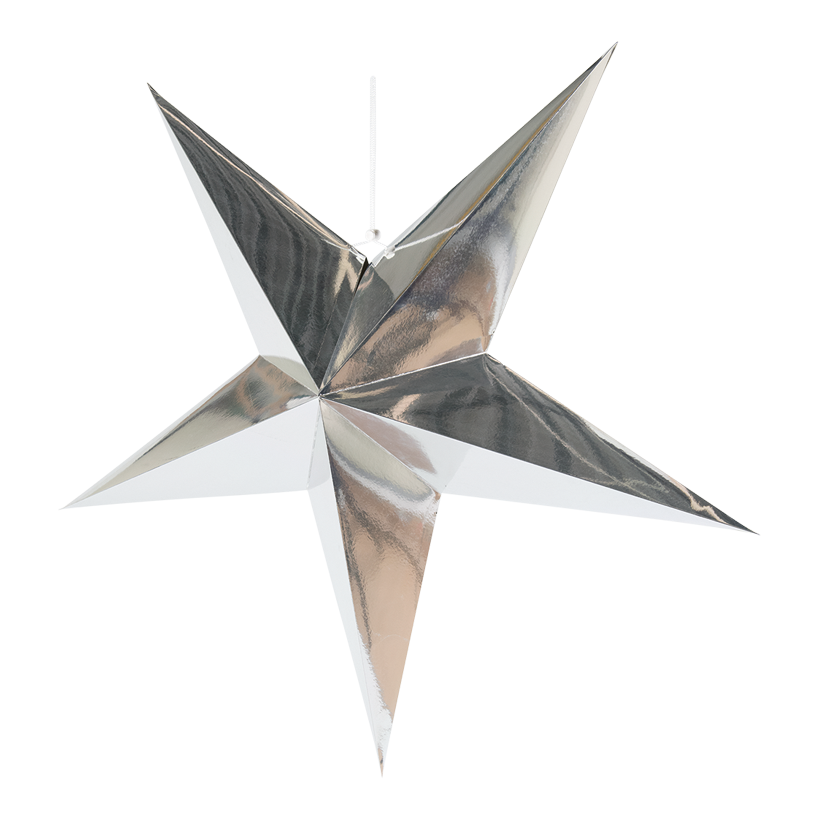 Stjärna, fällbar 5-uddig, Ø 60cm gjord av kartong med hängare