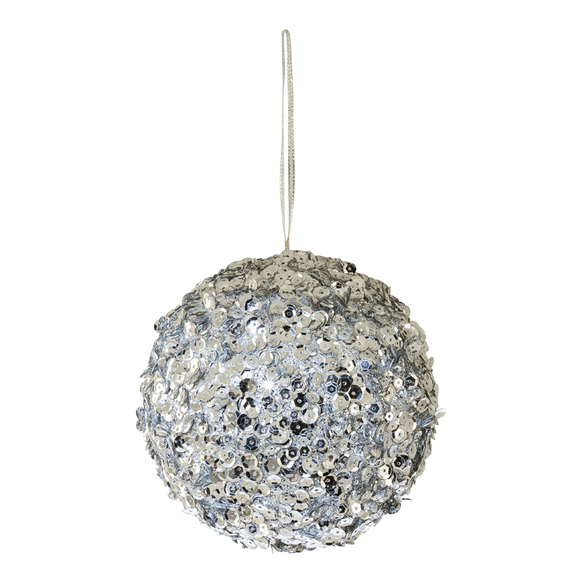 Kula Ø 15cm av styrofoam med glitter & pärlor, med hängare