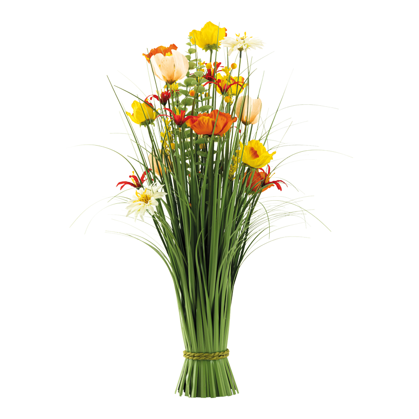 Gräs bunt 70cm Fuß: Ø 10cm, Breite: Ø 30cm med vårblommor av plast
