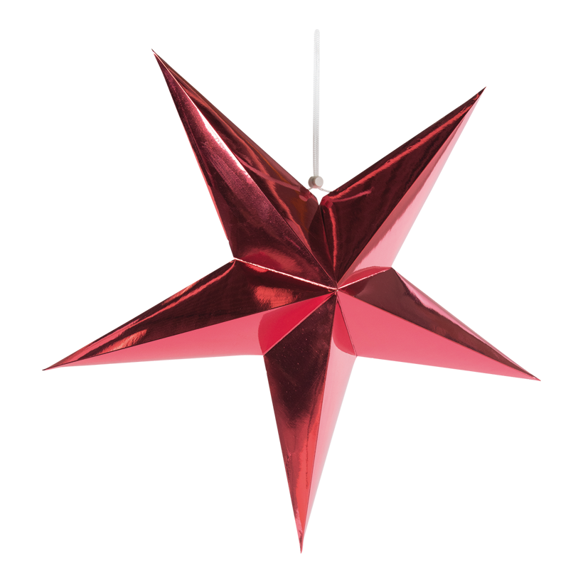 Stjärna, fällbar 5-uddig, Ø 40cm gjord av kartong med hängare