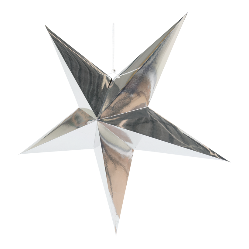 Stjärna, fällbar 5-uddig, Ø 90cm gjord av kartong med hängare