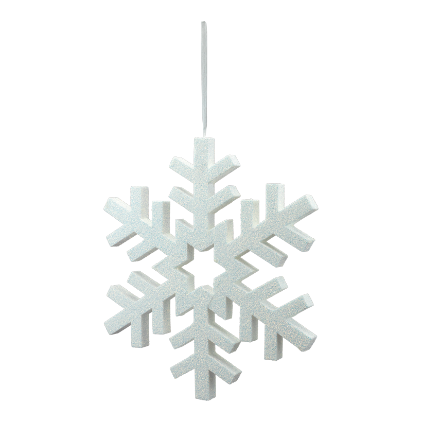 Snöflinga 50x50x3cm av styrofoam med hängare, glitter