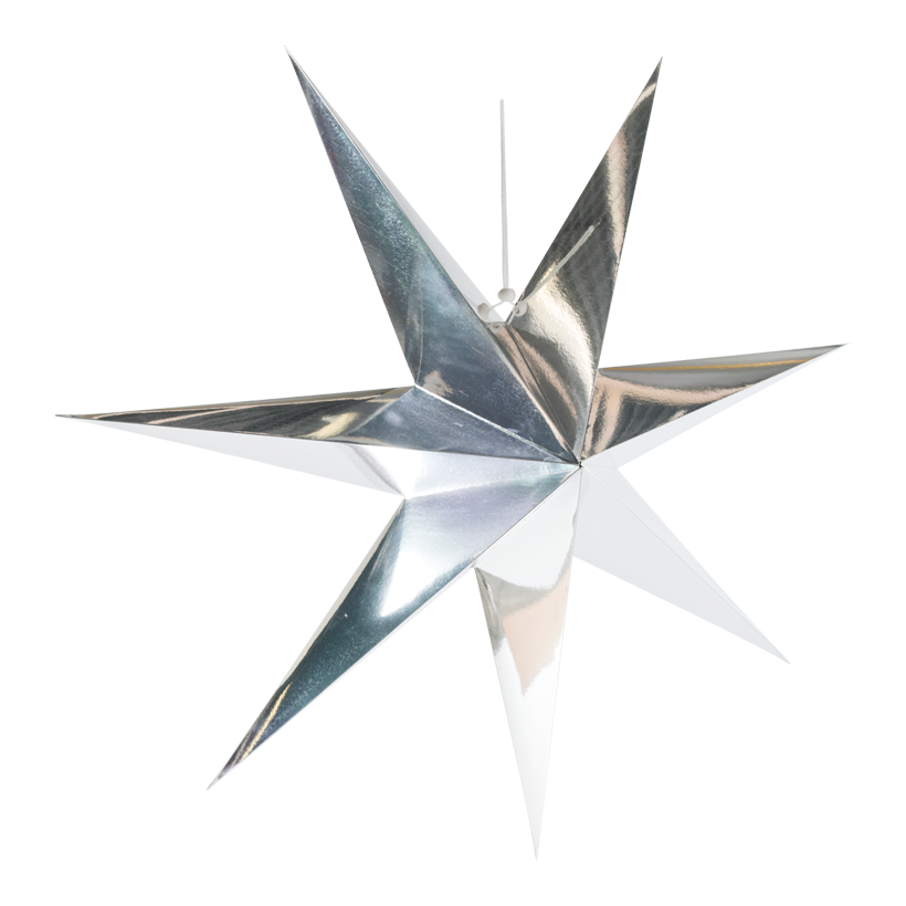Stjärna, fällbar 7-uddig, Ø 90cm gjord av kartong med hängare