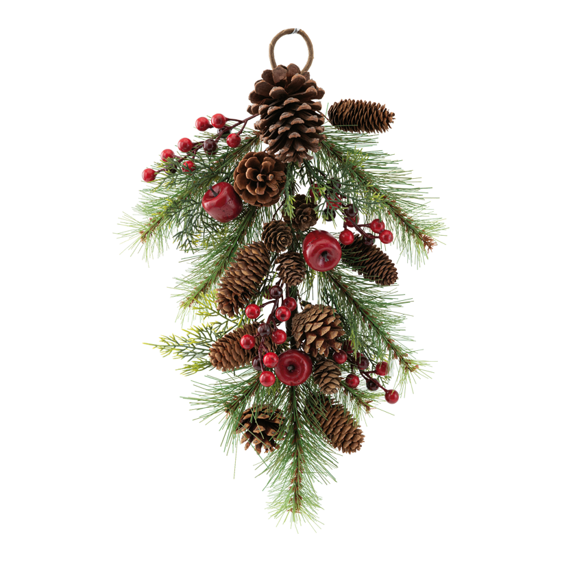 Galge, 46x30cm av plast/naturmaterial dekorerad med kottar, bär, äpplen