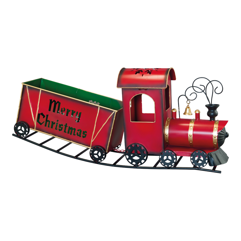 Tåg, 77x18x35cm med 1 vagn på skena, av metall