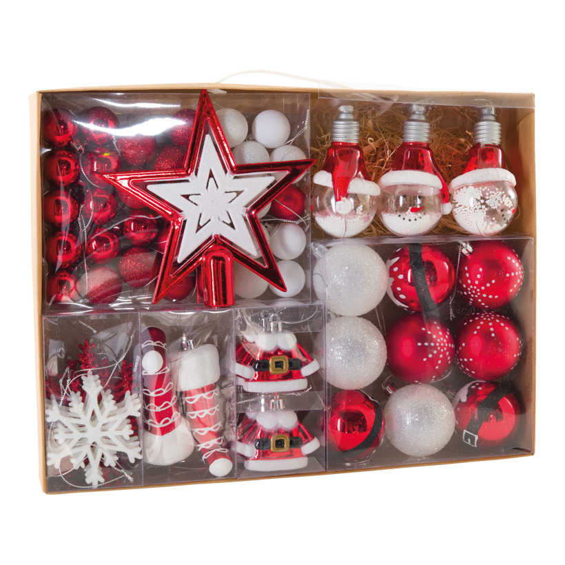 Julgrans-dekoration, 70-sidig av plast, med visningsfönster, med stjärnor och ju