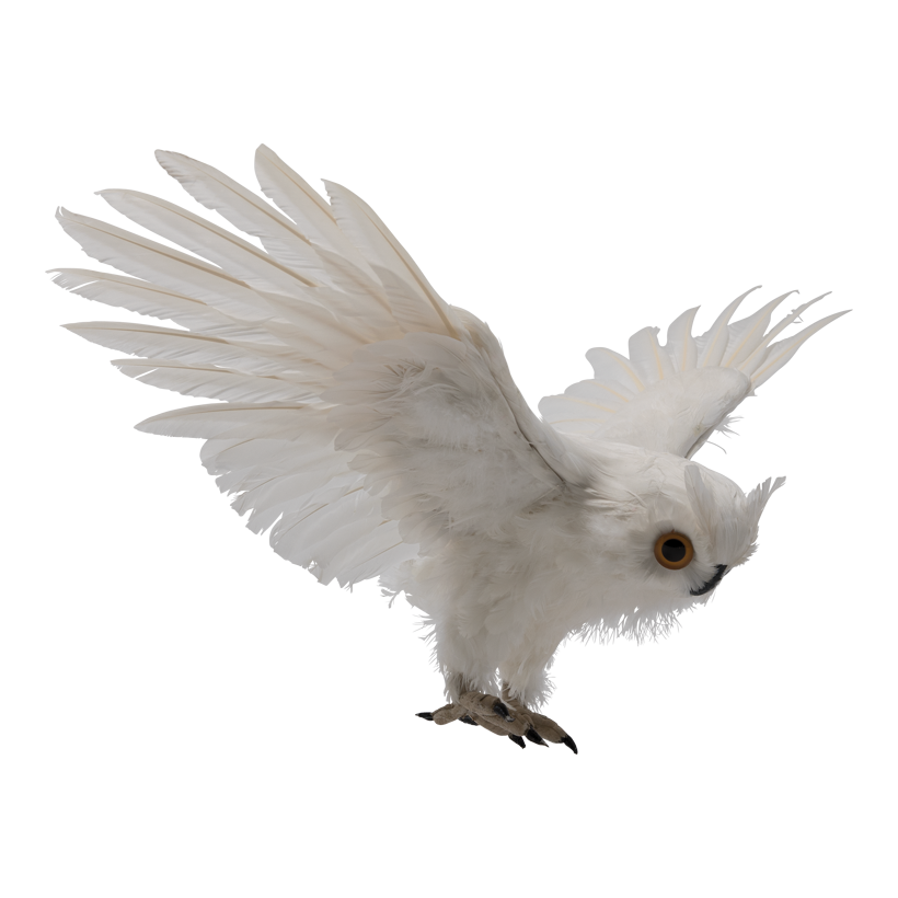 Uggla, 40x75x33cm av frigolit/fjädrar utfällda vingar, med hängare