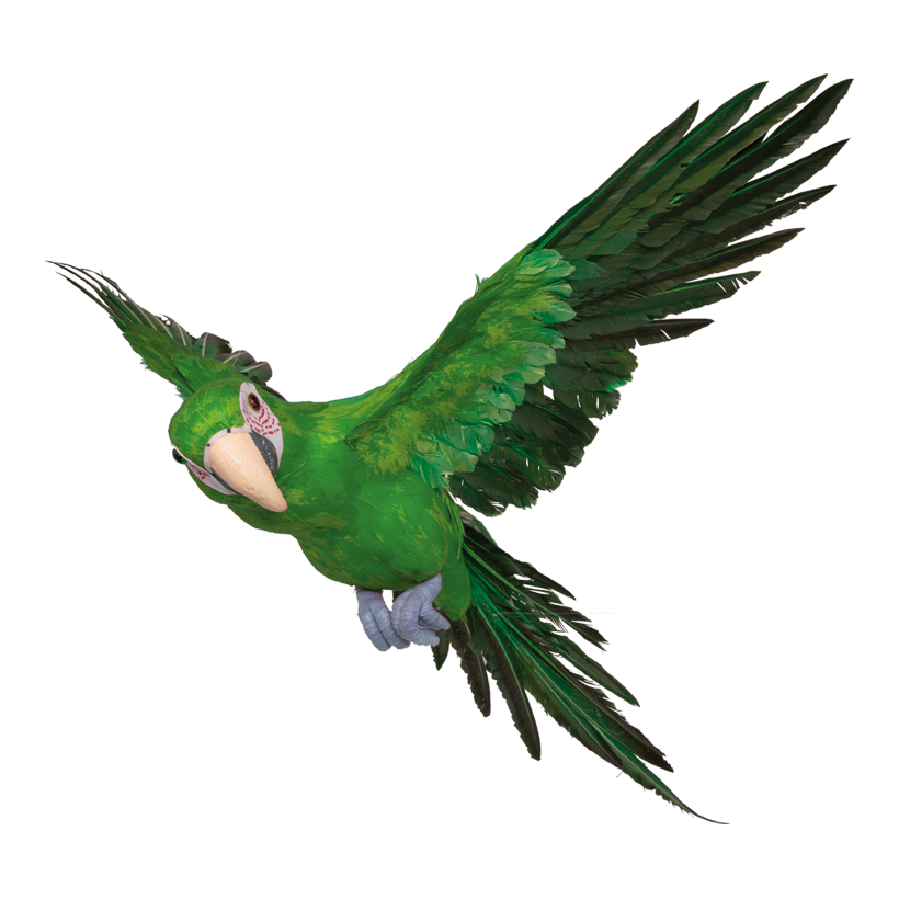Papegoja, flygande 73x76cm, frigolit med fjädrar
