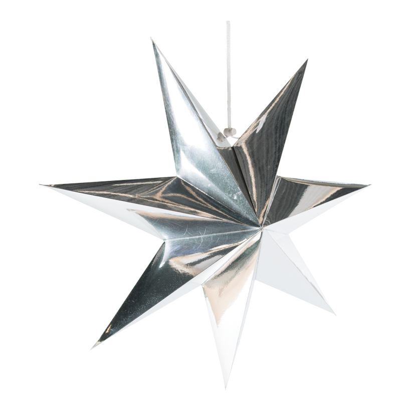 Stjärna, fällbar 7-uddig, Ø 40cm gjord av kartong med hängare