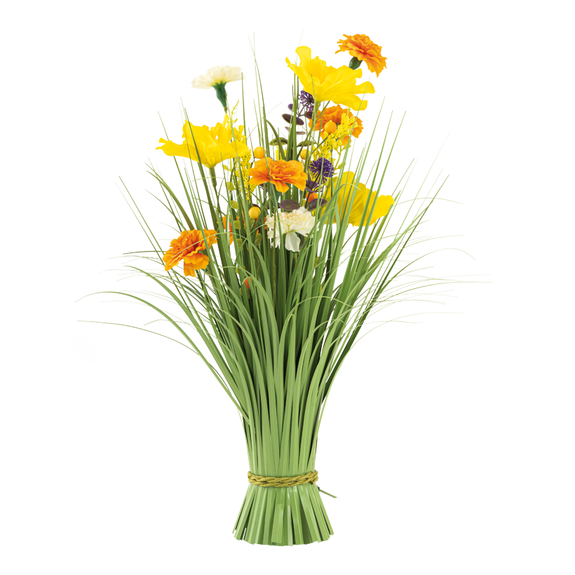 Bundle of grass with spring flowers, 50x30cm Fuß: Ø 8cm out of plastic/artificial silk