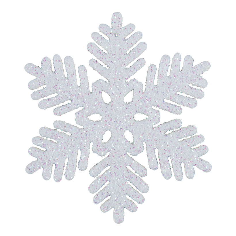 Snöflinga, Ø 10cm glittrade, med hängare, gjord av plast