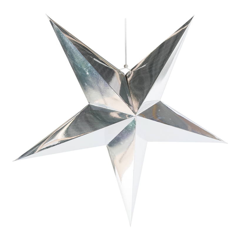 Stjärna, fällbar 5-uddig, Ø 40cm gjord av kartong med hängare