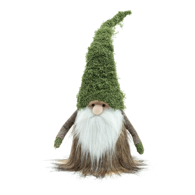 Tomte 45x18x14cm av styrofoam/textil sittande, glitter, armar flexibla