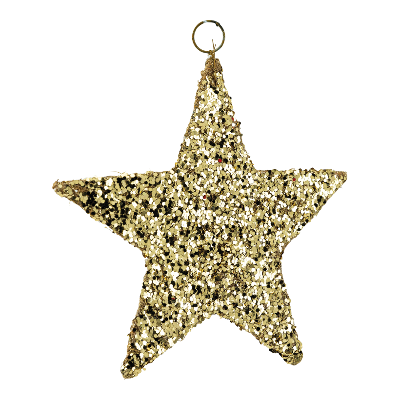 Sisal stjärna, 20cm av plast/metall med paljetter, hängare