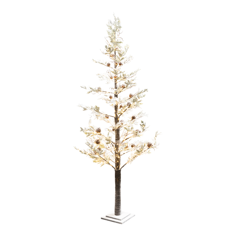 Träd 210cm mit Standfuß: 26x26x4,5cm med 700 LEDs, 2-delar av plast/MDF/papper snötäckt, med IP44 kontakt