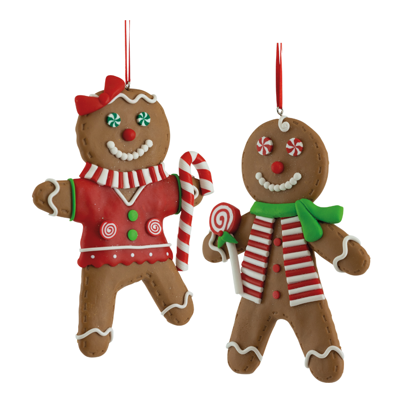 Gingerbread couple, 14x10cm 2-fold, out of plastic, assorted, with hanger