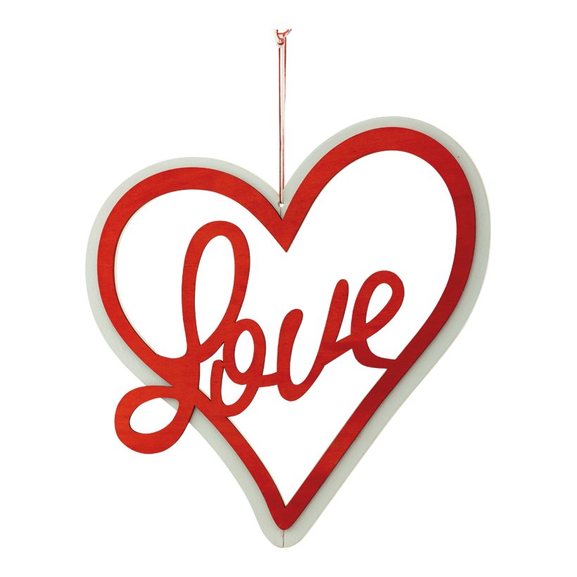 Hjärta med bokstäverna "Love" 30x25cm av trä ensidig, med hängare