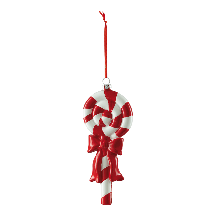 Lollipop med rosett, 17cm av plast med hängare