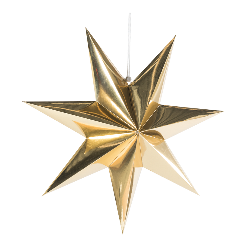 Stjärna, fällbar 7-uddig, Ø 60cm gjord av kartong, med hängare