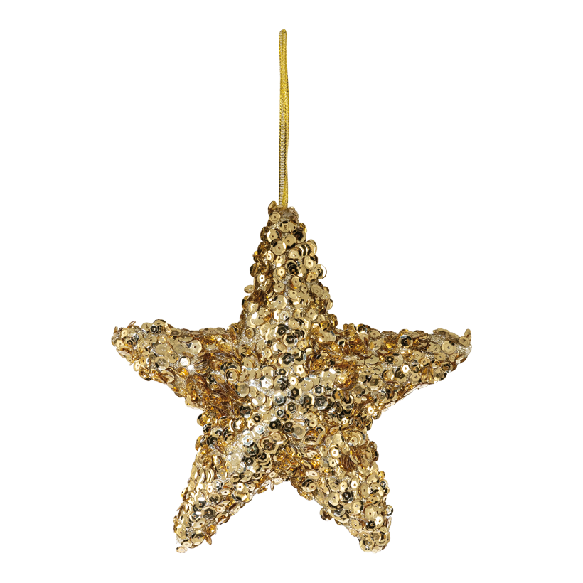 Stjärna 21x5cm av styrofoam med glitter & pärlor, med hängare
