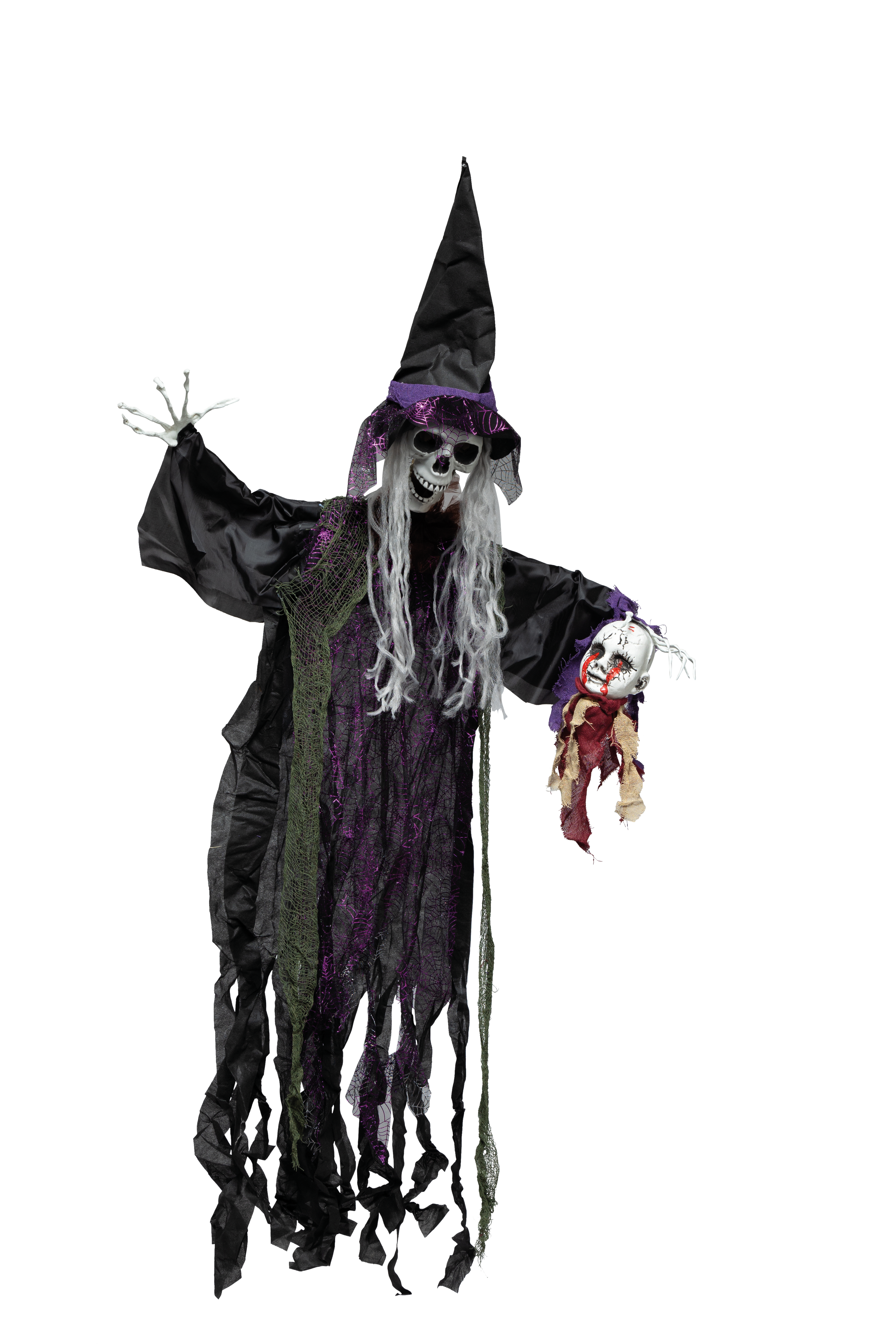 Skrämmande figur "skelett", 190x108cm av plast/textil 3x LR44-batterier krävs