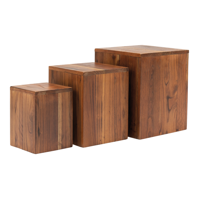 Träpodier i set 30x25x25cm, 25x20x20cm 20x15x15cm 3-sidig ur redwood, öppen i botten, kapslad