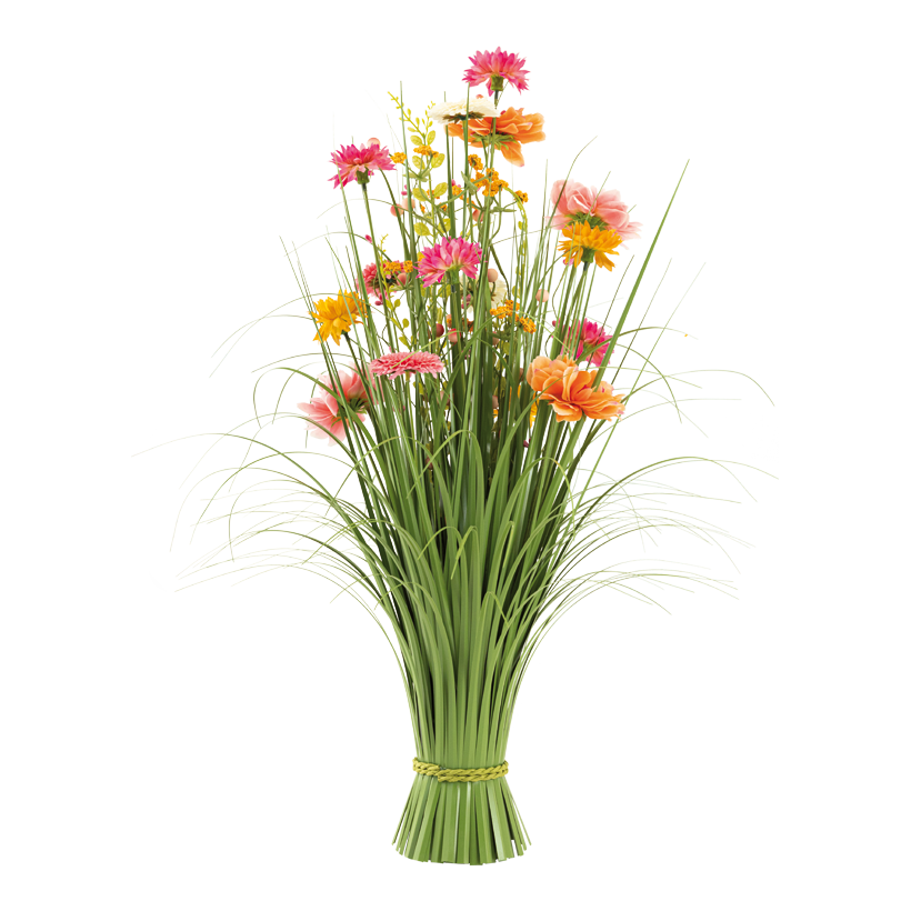 Bundle of grass with spring flowers, 70x30cm Fuß: Ø 8cm out of plastic/artificial silk