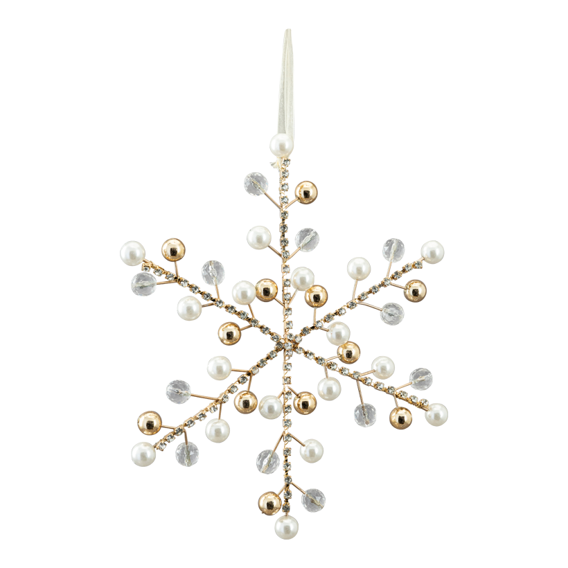 Snöflinga med pärlor 25cm av plast med hängare