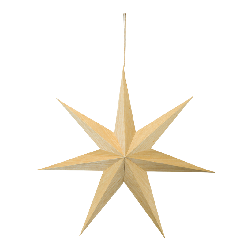 Foldable star, Ø 40cm 7-pointed, with hanger, wood look, out of cardboard, with magnetic lock