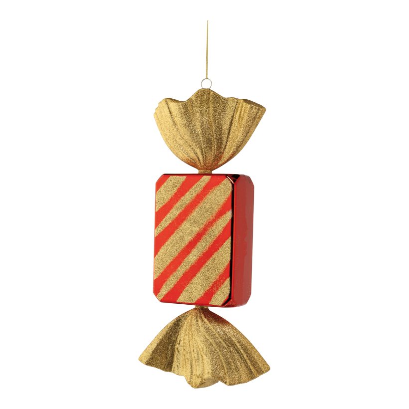 Karamell godis 45cm av plast rektangulär, glitter, med hängare