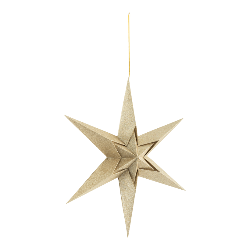 Foldable star, Ø 30cm 6-pointed, out of paper, with magnetic clasp, glittered