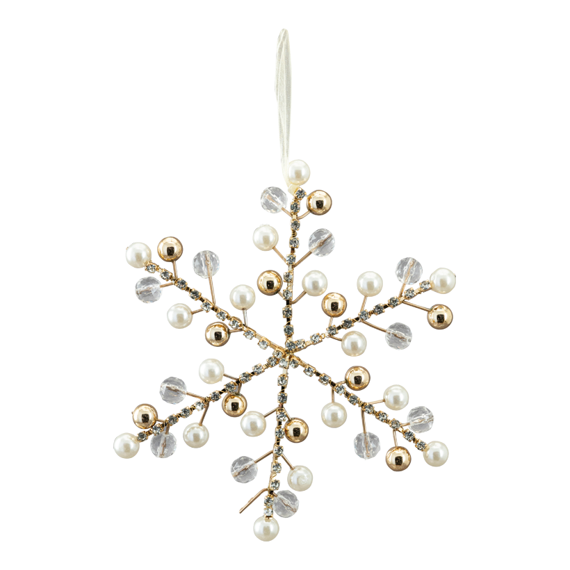 Snöflinga med pärlor 20cm av plast med hängare