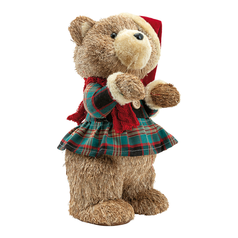 Nallebjörn med klänning 37x22x20cm av syntetfiber/styrofoam/strå stående