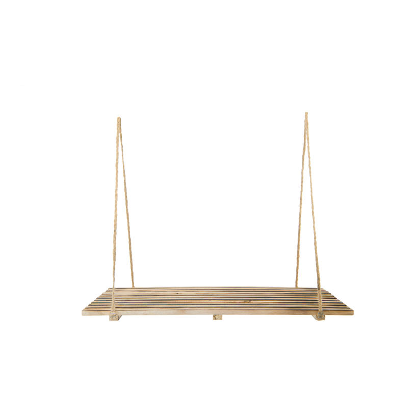 Hängande gunga 50x25x36cm vinklad gjord av trä, med naturfiberlinor, tjocklek 1,5 cm