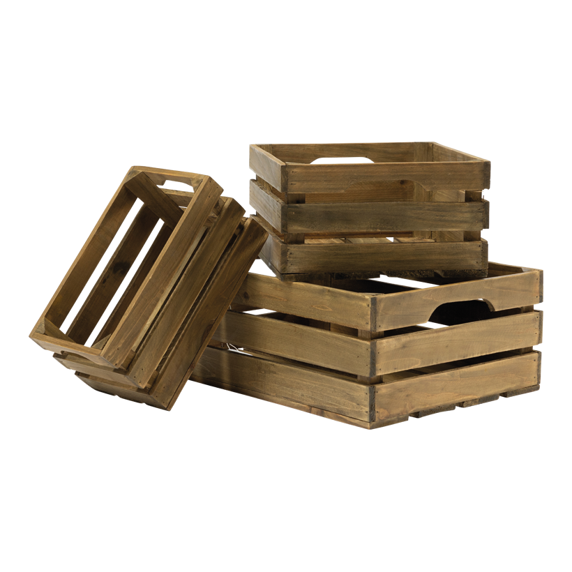 Trälådor i set 40x30x15cm, 30x25x14cm 25x15x12,5cm 3-sidig ur granved, kapslad