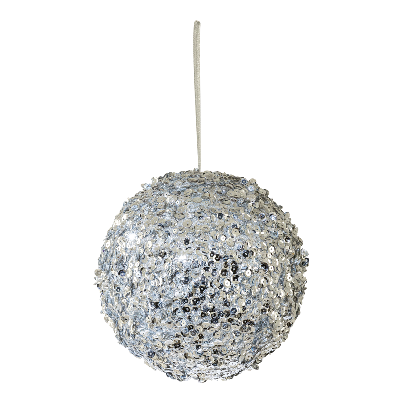 Kula Ø 20cm av styrofoam med glitter & pärlor, med hängare