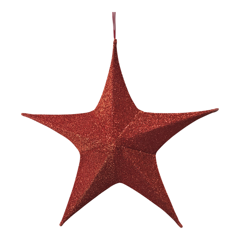 Textile star, 5-pointed, Ø 80cm glittering, foldable, with zipper and hanger