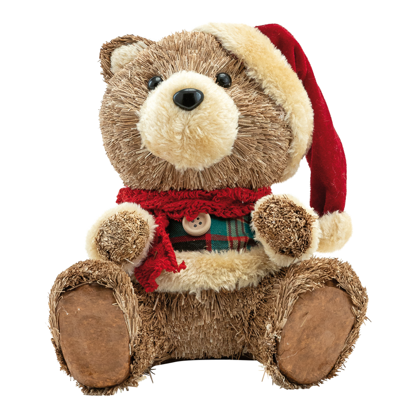 Nallebjörn med kappa 22x19x18cm av syntetfiber/styrofoam/strå sittande