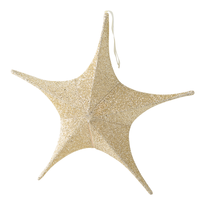 Textilstjärna, 5-uddig, Ø 40cm glittrande hopfällbar, med dragkedja och hängare