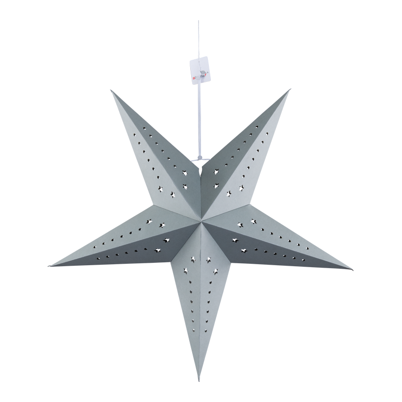 Stjärna, vikbar, Ø 60cm 5-uddig av kartong, med hålmönster och hängare