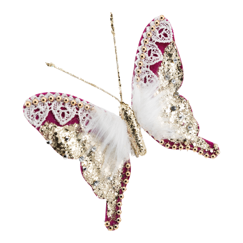 Julgransdekoration "fjäril", 14x5cm av plast/sammet med klämma