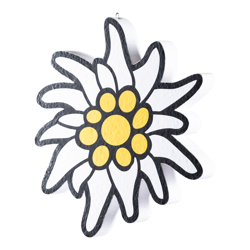 Edelweiss blomma, 30x30x3cm av frigolit dubbelsidigt tryckt, med hängare