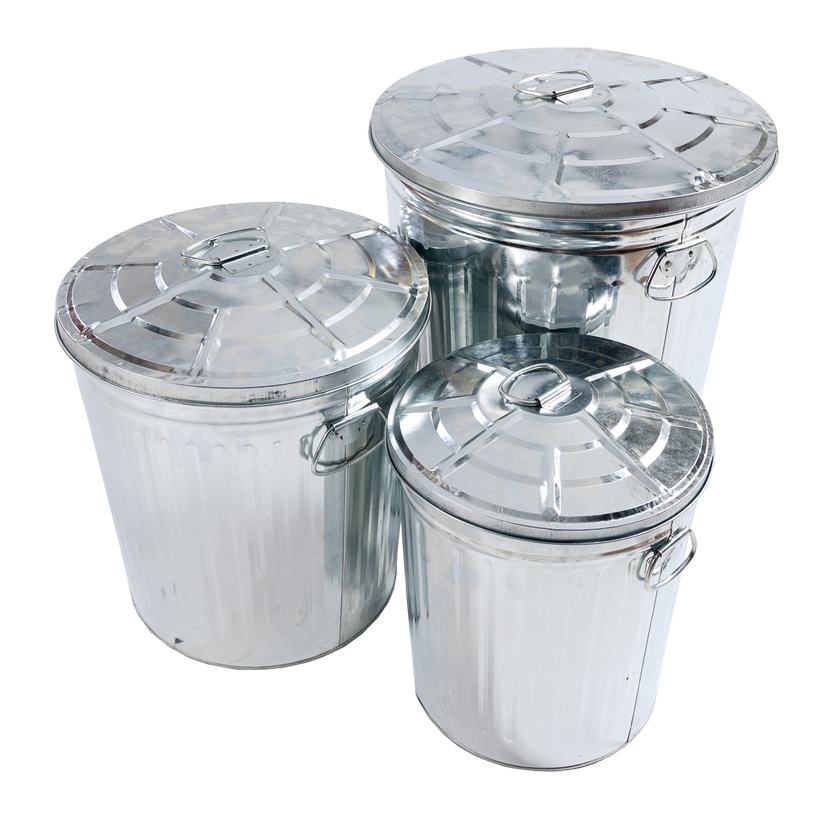 Zinkhinkar 40x37x28cm, 46x46x35cm, 56x50x42cm set med 3 stycken kapslade, med handtag och lock