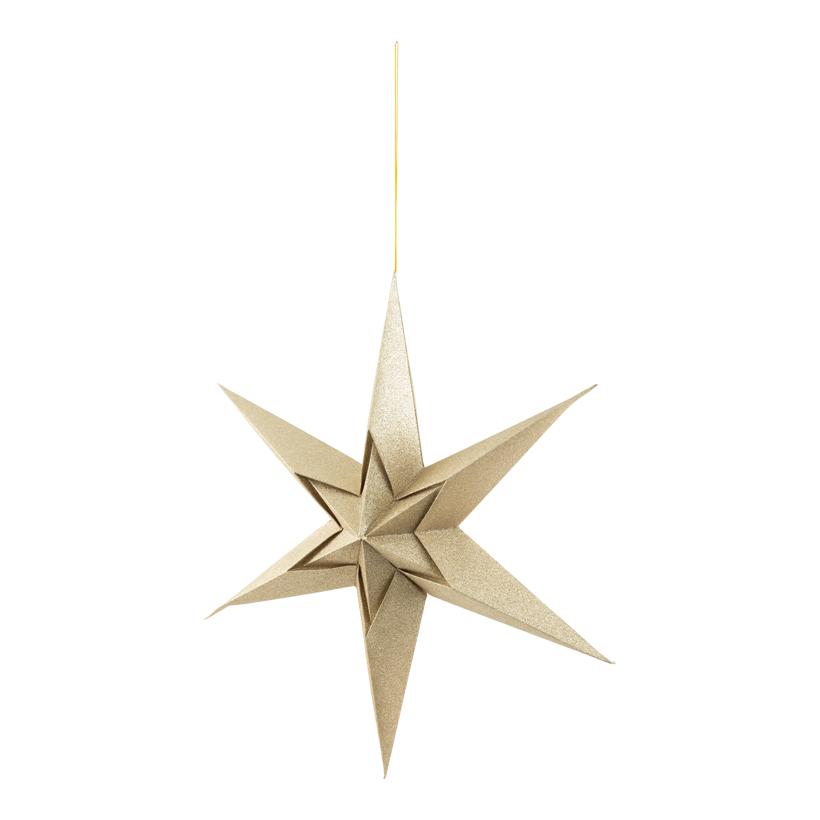Foldable star, Ø 40cm 6-pointed, out of paper, with magnetic clasp, glittered