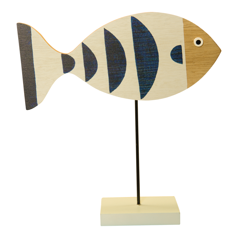 Fisk på bottenplatta 32x30cm Maße Fisch: 30x13x2cm, Maße Holzfuß: 12x8x2cm av trä/metall dubbelsidig